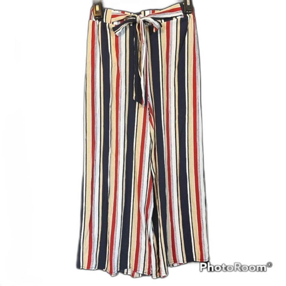 Le Lis Cream Striped Wide Leg Palazzo Pants